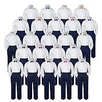 3pc Baby Toddler Kid Boy Dress Formal Suit Navy Pants Shirt Bow Tie Set 5-7