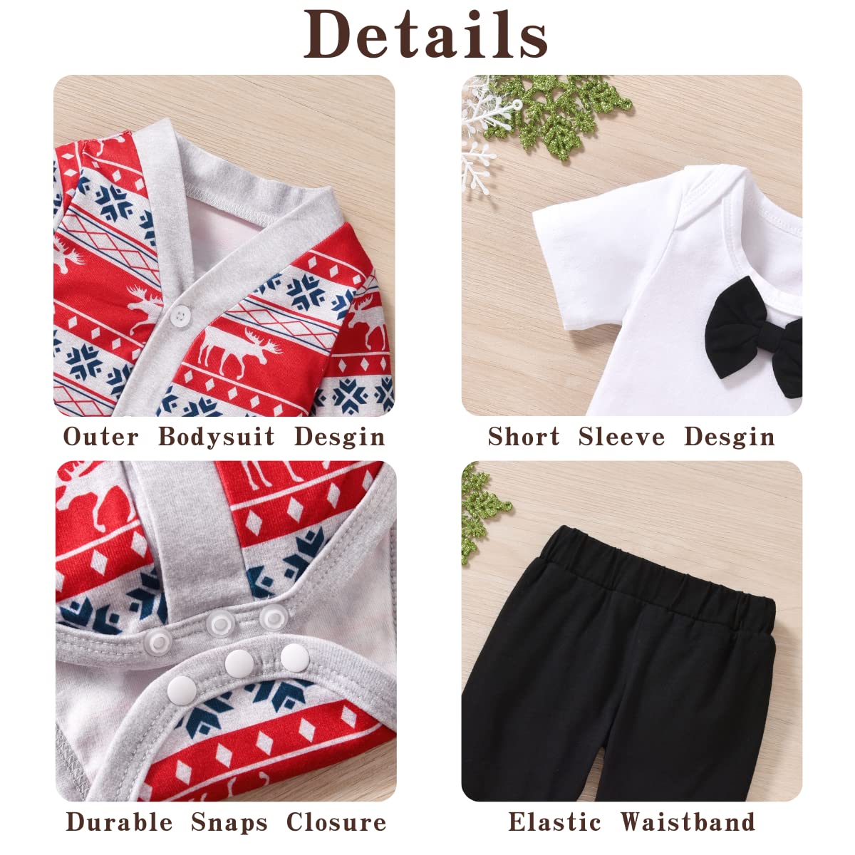 Aalizzwell Newborn Baby Boy Christmas Clothes Pants 3 Piece Outfit