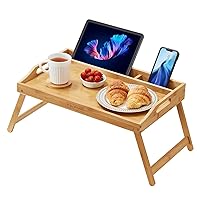VEVOR Bed Tray Table with Foldable Legs & Media Slot, Bamboo Breakfast Tray for Sofa, Bed, Eating, Snacking, and Working, Serving Laptop Desk Tray TV Tray, Portable Food Snack Platter, 19.7