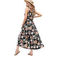 YESNO Summer Bohemian Floral Dresses for Women Spaghetti Straps Maxi Dress Casual Flowy Dresses with Pockets M ES0 CR433