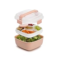 Goodful Stackable Lunch Box Container, Bento Style Food Storage with Removeable Compartments for Sandwich, Snacks, Toppings & Dressing, Leak-Proof and Made without BPA, 56-Ounce, Blush