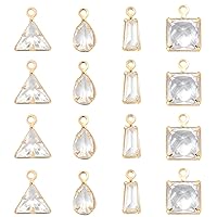 Airssory 20Pcs 4-Shape Brass Cubic Zirconia Teardrop Square Triangle Geometric Charms for DIY Women Men Earring Jewelry Making Pendants Accessories Designs - 9x4.5mm