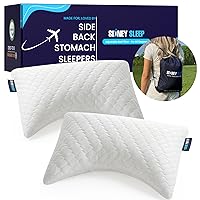 Sidney Sleep Set of 2 Mini Travel Size Neck Pillows - Knee Pillow - Back Lumbar Support - Curved Bed Pillow - 14 x 19 Inches - Adjustable Loft - Carry Backpack Included (White 2 Pack Mini)