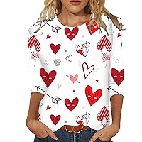 Valentines Day T Shirt Women Cute Heart Graphic Tees 3/4 Sleeve Casual Baseball Top Shirt Fashion Cute Tops Tunic