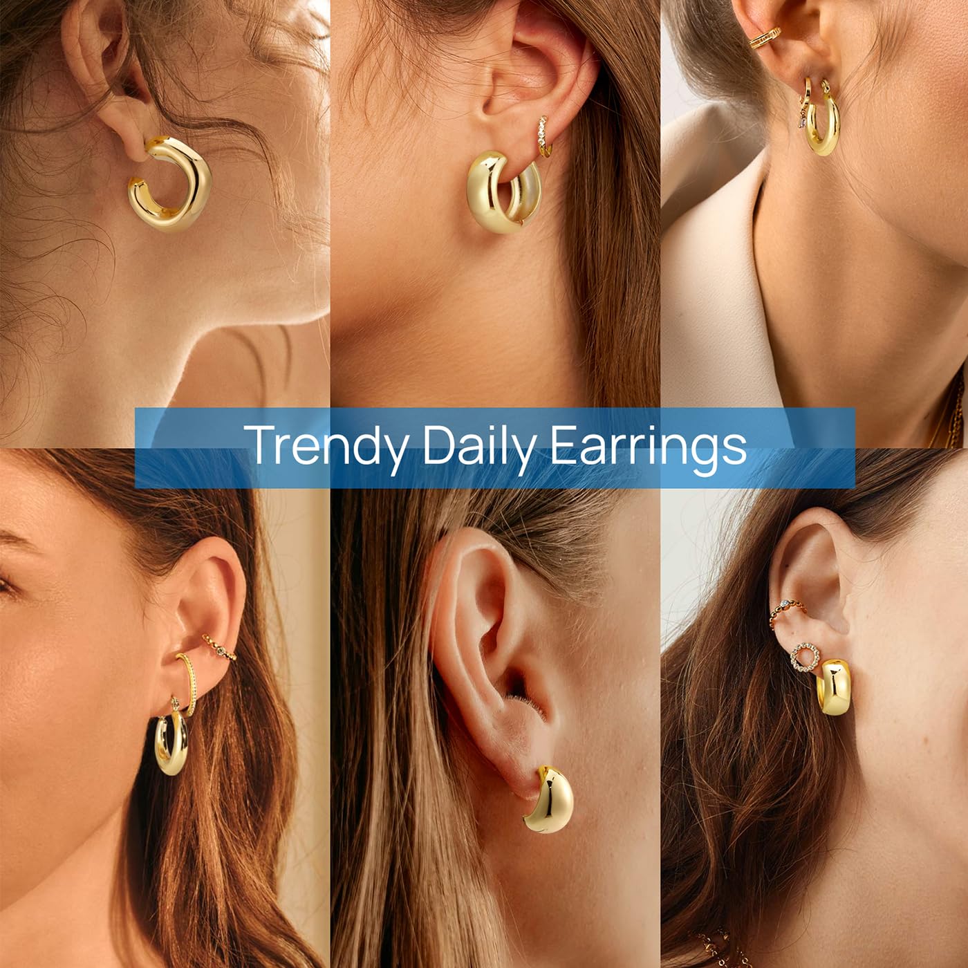 Small Chunky Hoop Earrings Lightweight - 14K Gold Hoop Earrings for Women Thick Gold Earrings Set for Girls Hypoallergenic 925 Sterling Silver for Sensitive Ears