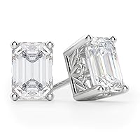 ERAA Jewel 3.00CT Emerald Brilliant Cut, VVS1 Clarity, Colorless Moissanite Stone, 925 Sterling Silver Earring, Filigree Set Stud Earrings, Perfact for Gift Or As You Want