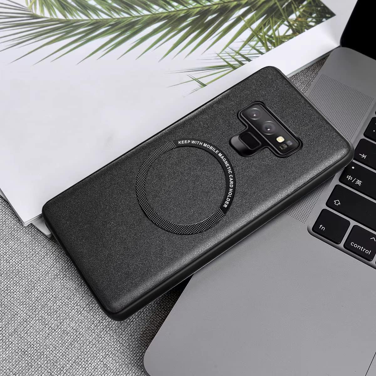 SHBDZGS for Samsung Galaxy Note 9 Case [Compatible with Magsafe] Metal Ring, Premium Leather TPU Hybrid Case - Elegant Soft TPU Anti-Slip Scratch Full Protective Cover for Samsung Galaxy Note 9,Black