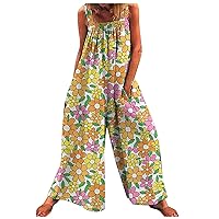 Women's Vacation Outfits Fashion Casual and Comfortable Cotton Linen Printedstrappy Jumpsuit Summer Outfits