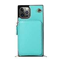 Phone Case Compatible with IPhone 12 Pro Max Zipper Wallet Case, Case With Card Holder Slot Wrist Strap Protective Handbag Purse Case Leather Cover Compatible with IPhone 12 Pro Max (Color : Mint Gr