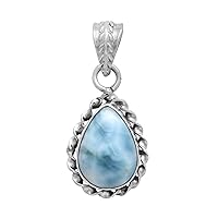 Unique Design Pear 10X15 MM Dominican Larimar Gemstone 925 Fine Silver Pendant