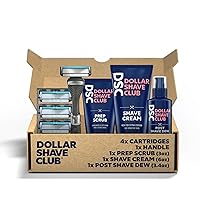 Dollar Shave Club | 4-Blade Ultimate Shave Bundle | Diamond Grip Club Series Razor Handle, 4-Blade Razor Cartridges, Prep Scrub 3oz, Shave Cream 6oz, Post Shave Dew 3.4oz