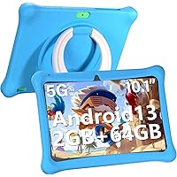 SGIN 10.1 Inch Kids Tablet with Case, Android 13 Tablet for Kids, 2+2GB RAM 64GB ROM Kids Tablets, WiFi, Parental Control APP, Dual Camera, Educational Games，Kidoz Pre Installed（Blue）