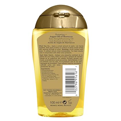 OGX Extra Strength Renewing + Argan Oil of Morocco Penetrating Hair Oil Treatment, Deep Moisturizing Serum for Dry, Damaged & Coarse Hair, Paraben-Free, Sulfated-Surfactants Free, 3.3 fl oz