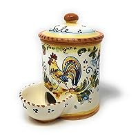 CERAMICHE D'ARTE PARRINI- Italian Ceramic Jar Salt Holder Pattern Rooster Montelupo Hand Painted Made in ITALY Tuscan Art Pottery Florence