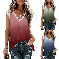 Women Summer Lace Tank Tops Trendy Casual Loose Fit Tie Dye Tunic Tops Ladies Sexy Sleeveless V Neck Vest Shirts