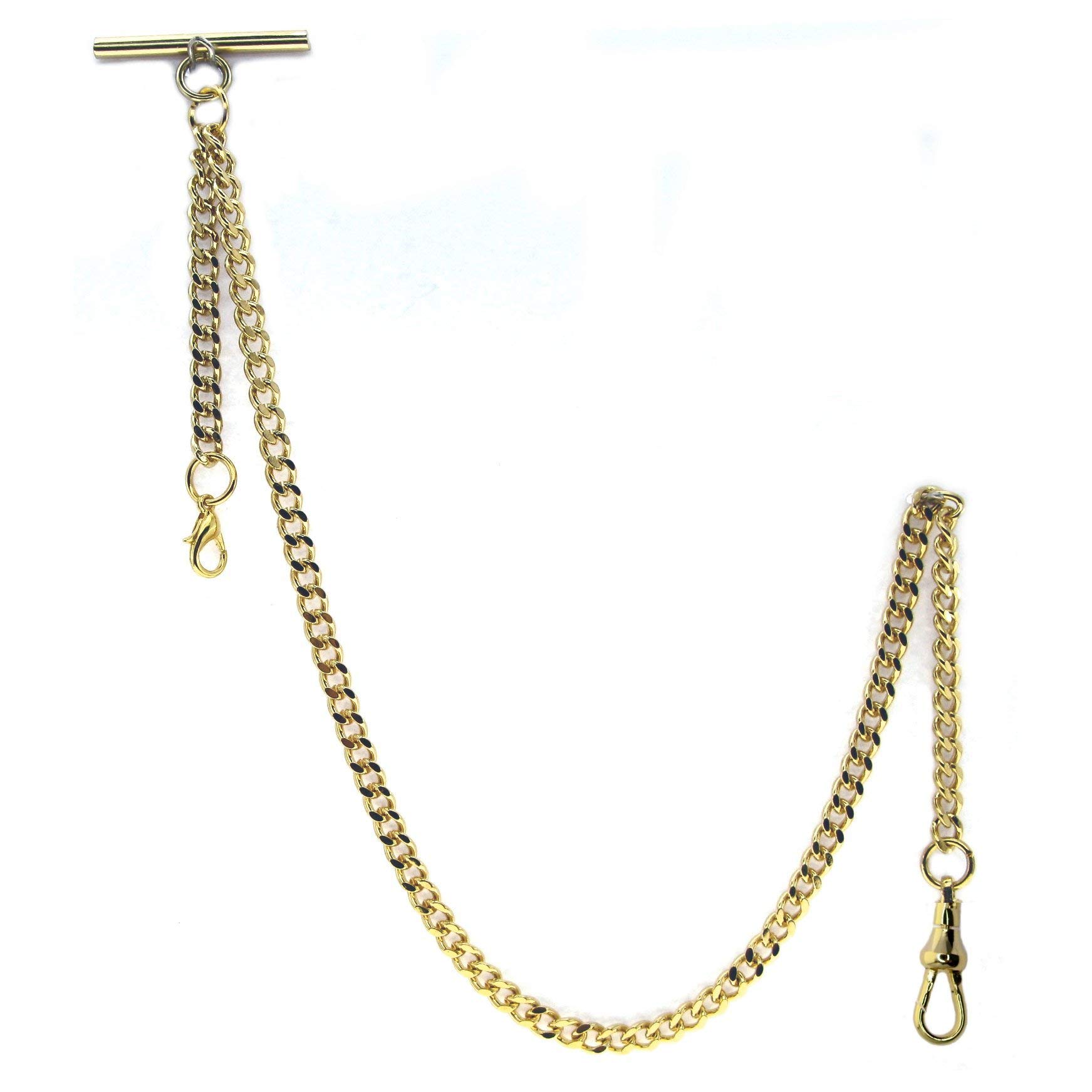 Albert Chain Gold Color Pocket Watch Chains for Men with T Bar Swivel Clasp and Lobster Clasp AC33
