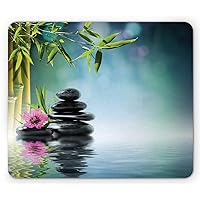 Ambesonne Chill Garden Mouse Pad, Modern Photo of Pink Flower Stones and Tree Branches on The Water Print Boho, Rectangle Non-Slip Rubber Mousepad, Standard Size, Multicolor