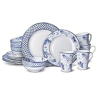 Mikasa Kiley Chip Resistant 16 Piece Dinnerware Set, Service for 4,Blue and White