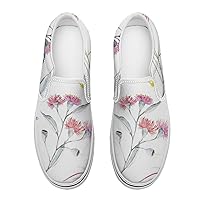 White Pink Flower Women's Slip on Canvas Non Slip Shoes for Women Skate Sneakers (Slip-On)