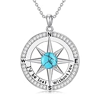 Compass Necklace for Women 925 Sterling Silver I'd be Lost without You Gemstone Compass Jewelry Gifts for Girlfriend Wife