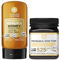 UMF8/MGO 182+ SQUEEZY and MGO 525+ Manuka Honey Monofloral Value Bundle, 100% Pure New Zealand Honey. Certified. Guaranteed. RAW. Non-GMO
