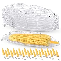 FEPITO 9 Pcs Corn Trays with 20 Pcs Corn Holders on the Cob Skewers Transparent Plastic Corn Dishes Corn Holders Cob Dinnerware for Sweet Butter Corn