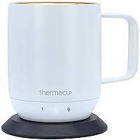 Self-Heating Temperature Controlled Coffee Mug with Lid, Led Electric Smart Cup, 3 Custom Heat Settings, Auto/Off Feature, Keeps Liquids Warm, Sip Smarter (Cloud White – 12 oz)