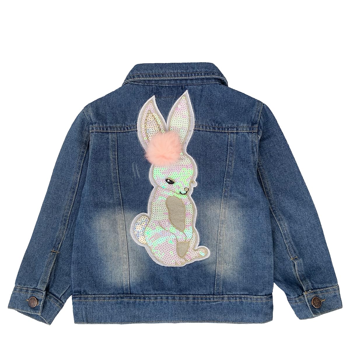 Peaoclate 3-10Years Little Big Girls Embroider Rabbit Denim Jacket
