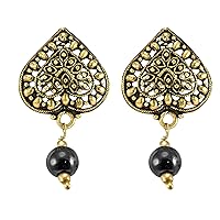 Silvesto India Yellow-Brass, Black Bead Hematite, Handmade Jewelry Manufacturer Simple Small Earring Jaipur Rajasthan India