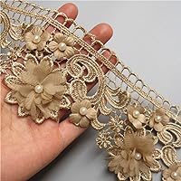 2 Yards Gold Flower Pearl Lace Edge Trim Ribbon 8.5cm Width Vintage Style Edging Trimmings Fabric Embroidered Applique Sewing Craft Wedding Dress Embellishment DIY Cards Hats Clothes Embroidery