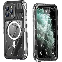 Waterproof Case for iPhone 15 Promax - Metal Full Body [Built-in Screen Protector][IP68 Water Proof][14FT Military Shockproof] [Compatible with MagSafe] Heavy Duty Phone Protection Cover. (Black)