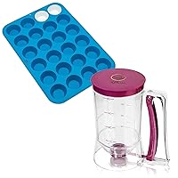 KPKitchen Pancake Batter Dispenser and Silicone Mini Muffin Pan 24 Cup - Perfect Baking Tool for Cupcake, Waffles, Crepes, Cake or Any Baked Goods - 24 Cup Mini Cupcake Pan - 100% Food Safe & BPA-free