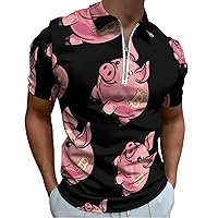 Bitcoin Piggy Bank Men's Polo Shirts Slim Fit Short Sleeve Zippered Shirts Casual T-Shirt Tee Top