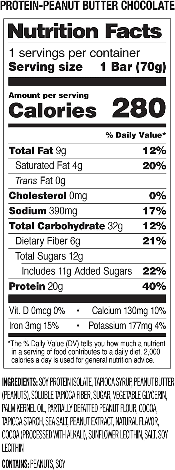 PROBAR - PROTEIN Bar, Peanut Butter Chocolate, Non-GMO, Gluten-Free, Healthy, Plant-Based Whole Food Ingredients, Natural Energy (12 Count)