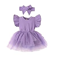 Baby Girl Clothes Infant Ruffle Sleeve Romper Dress Newborn Solid Tutu Skirt Sets Jumpsuit Headband Outfit