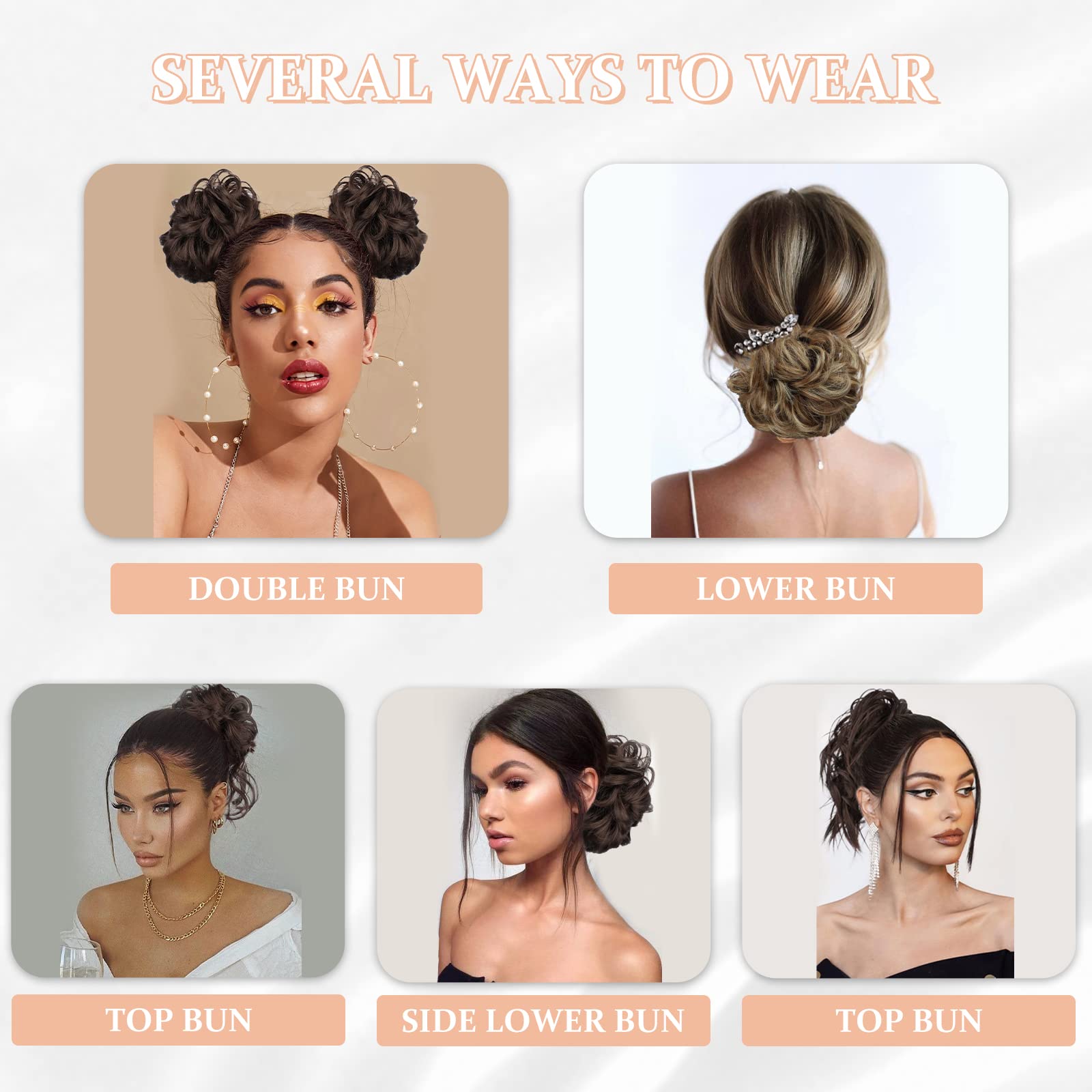 FnyPretty 5 PCS Messy Bun Hair Piece Hair Bun Hair pieces for women Tousled Updo Messy Curly Hair Pieces Hair Extensions Ponytail Elastic Easy Scrunchies Hairpiece(6A# Dark Brown)