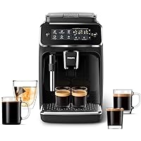 PHILIPS 3200 Series Fully Automatic Espresso Machine, Classic Milk Frother, 4 Coffee Varieties, Intuitive Touch Display, 100% Ceramic Grinder, AquaClean Filter, Aroma Seal, Black (EP3221/44)