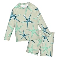 Sea Star Teal Boys Rash Guard Sets Long Sleeve Swim Shirt and Bathing Suit Summer Clothes Outfits