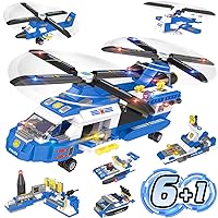 1648 Pieces City Police Heavy Helicopter Building Blocks Set with Storage Box, Police Helicopter, Police Airplane, Patrol Boat, Hovercraft, Creative Roleplay Building Toys for Boys Girls 6-12 Years