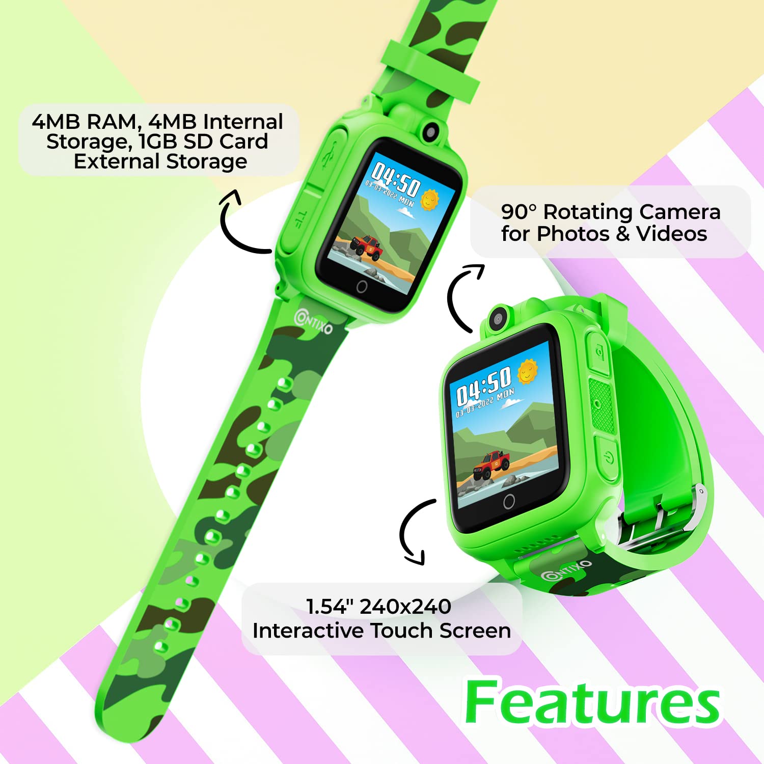 Contixo Kids Tablet, V10 7 Inch Tablet for Kids and Smart Watch Bundle, 2GB 32 GB Toddler Tablet with Bluetooth, with Smart Watch/Touch Screen, Camera, Video and Audio Recording, MP3 Player-Green