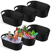 6 Pieces 4 Gallon Large Ice Buckets Beverage Tubs for Parties Galvanized Metal Drink Tin Bins for Beer Wine Champagne Cocktail Cooler for Christmas Halloween Wedding Bar (Black,Novel)