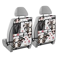Brown Cow Glasses Car Kick Mat for Kids Backseat Organizer with Adjustable Strap Backseat Protector for Vehicle SUV Cars 25x18in 2 Pcs