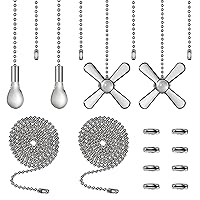 ELFCAB Ceiling Fan Pull Chain Set, 4 Pieces 3mm Diameter Pearl Ball 30.5cm Decorative (Clear Bulb and Fan Shape), 8 Pieces Pull Loop Connectors (Nickel), Clear Bulb