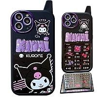 Cartoon Case for iPhone 12 Pro Max, Retro Kawaii Cute Phone Case with Makeup Mirror Soft Shockproof TPU Phone Cover for Girls Kids Teens Black