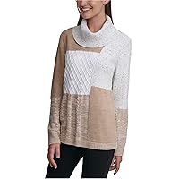 Calvin Klein Womens Patchwork Pullover Sweater, Beige, Large