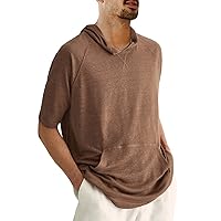 Men's Thin Hooded T Shirt Sweatshirts Short Sleeve Cool Solid Color Pullover Hoodies with Kangaroo Pockets
