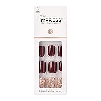 KISS imPRESS No Glue Mani Press On Nails, Design, 'No Other', Red, Short Size, Squoval Shape, Includes 30 Nails, Prep Pad, Instructions Sheet, 1 Manicure Stick, 1 Mini File