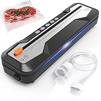 Vacuum Sealer Machine, Automatic Food Vacuum Sealer 8 in 1 with Dry/Moist Modes, Widened 12mm Sealing Strip, Built-in Cutter & 15 Vacuum Sealer Bags Starter Kit for Sous Vide and Food Storage, Black