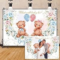 Bear Gender Reveal Backdrop 7 x 5 ft Boy or Girl Balloon Flower and Leaf What Will Baby Be Blue Pink Balloon Photography Vinyl Backdrop Banner for Baby Shower Party Background Photo Studio Props