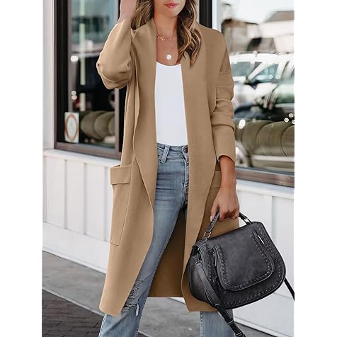Women's Casual Long Sleeve Draped Open Front Knit Pockets Long Cardigan Jackets Sweater